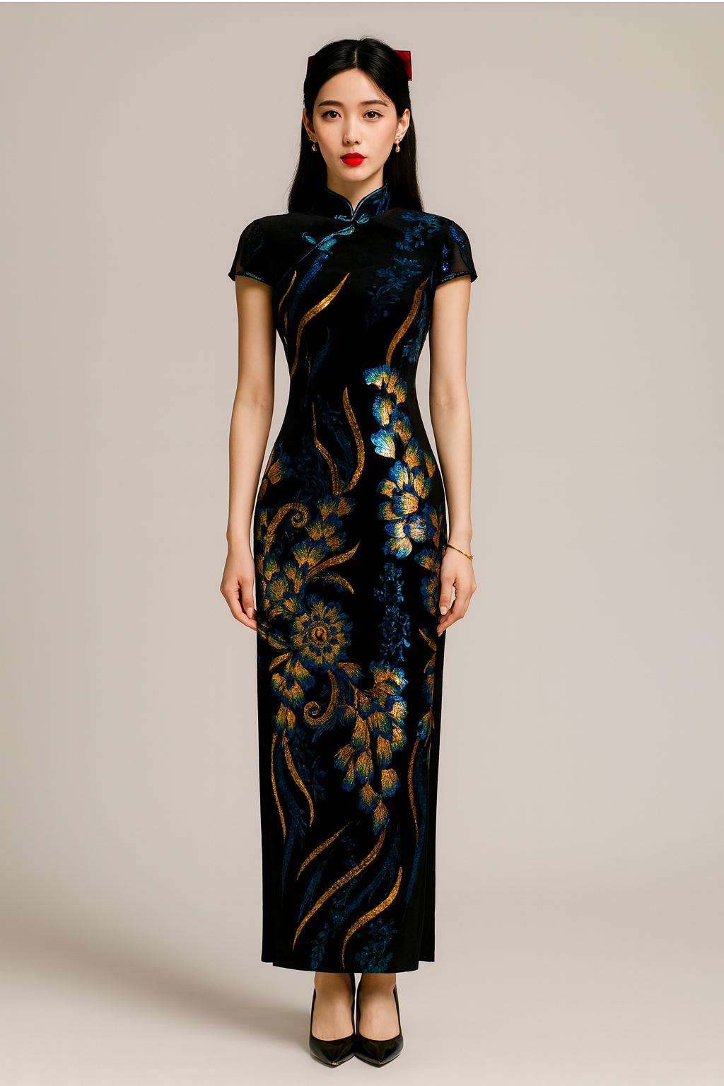 Long Cheongsam Sequin Dress