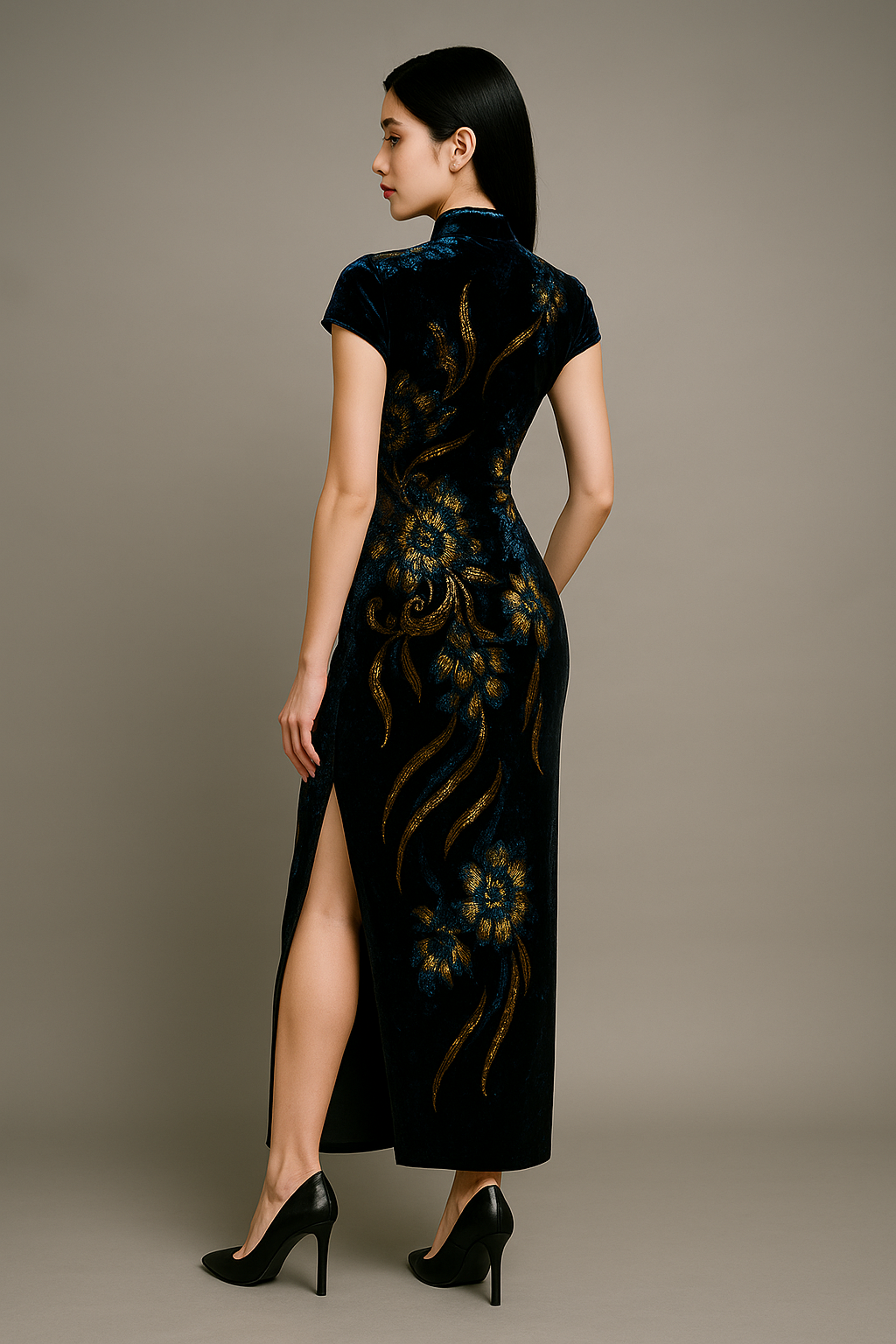Long Cheongsam Sequin Dress