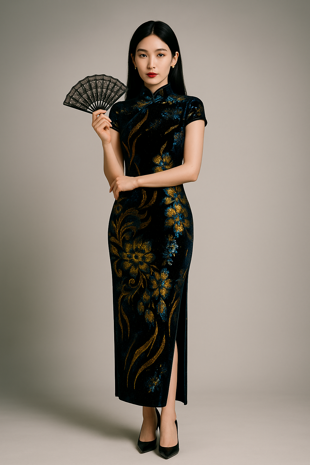 Long Cheongsam Sequin Dress